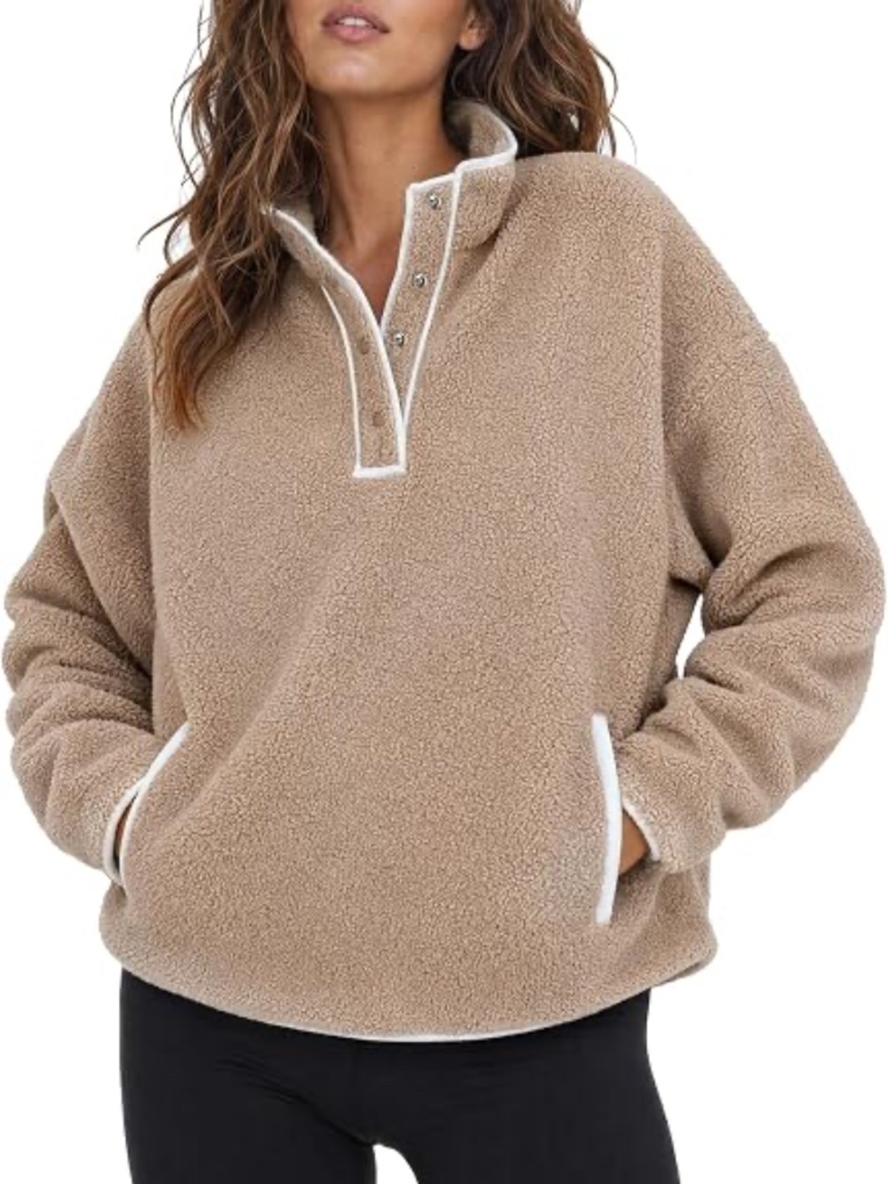 Lined Fuzzy Fleece Jacket Pullover Top, M